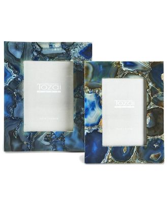 Two's Company Set Of 2 Blue Agate Photo Frames