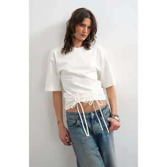 Topshop Drawstring Hem T-Shirt in Ivory at Nordstrom, Size X-Small