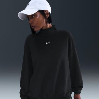 Nike Womens Nike Sportswear Phoenix Plush Cozy Fleece Oversized Mock-Neck Top in Black | HV2741-010