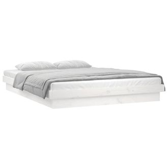 vidaXL Vidaxl - Estructura De Cama Doble Led Sin Colch&oacute;n Madera Maciza Blanco