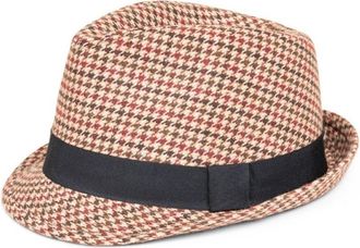 Generic Classic Houndstooth Trilby Hat with Black Band, 3 Colours Available (UK, Numeric, 7, Red)