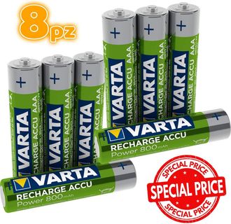 Trade Shop Trade Shop - 8 Pile Varta Mini Stilo Batterie Ministilo Aaa Ricaricabile Ricaricabili 800mah