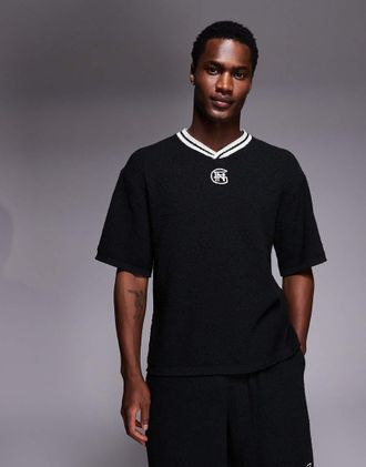 Good For Nothing Maglia da hockey oversize in jersey nera con ricamo sul retro in coordinato-Nero