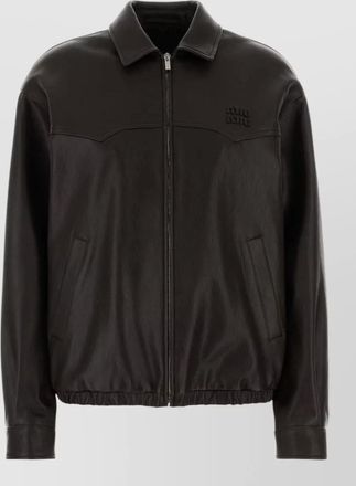 Miu Miu leather jacket long sleeves collared elasticated hem
