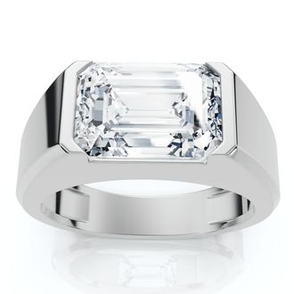 Pompeii3 Certified 3Ct Mens Emerald Cut Half Bezel Diamond Ring 14k Gold or Pt Lab Grown