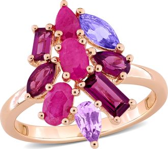 Mimi & Max Multi-Shape Gemstone Floral Ring Sterling Silver