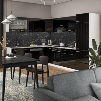 Vicco Cocina Esquinera R-line, Negro Brillo/blanco, 227 X 287 Cm Sin Encimera, Vicco