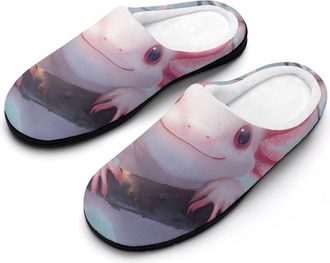 Generic Cute Axolotl Cherry Tree Mens House Slippers Memory Foam Washable Cotton Slip on Home Shoes