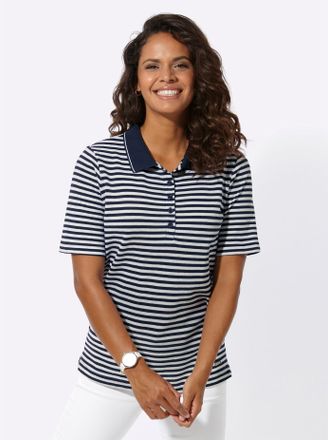Casual Looks Poloshirt CASUAL LOOKS Poloshirt, Damen, Gr. 38, blau (marine, wei&szlig;, geringelt), 100% Baumwolle, gemustert, gestreift, Shirts Poloshirt