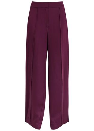 SIMKHAI Kyra Wide-leg Satin Trousers - Burgundy - 10 (UK14 / L)