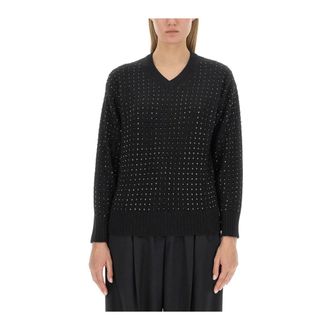 Sportmax Jersey con cuello en V y adornos de cristal - Knitwear - Mujer - Negro - M