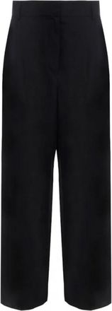 Ferragamo Zwarte Zijde en Linnen Wijde Pijpen Broek - Dames - Straight fit broeken - Zwart - XS - Linnen - Broeken