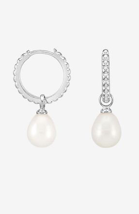 Dower & Hall Timeless Oval Pearl Charm Hoops in Sterling Silver at Nordstrom