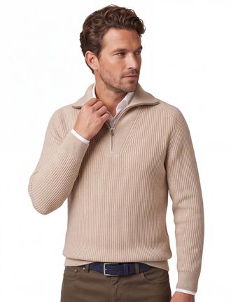 Profuomo Gebreide trui Profuomo beige half zip effen