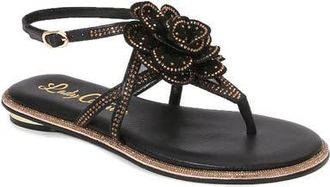 Lady Couture Flower Thong Flat Sandal in Black at Nordstrom, Size 10