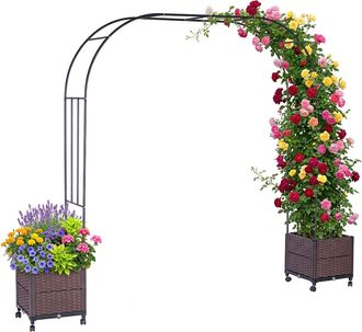 Relaxdays Relaxdays Arco De Rosas Con 2 Jardineras, 210 X 282 X 40 Cm, Metal Y Polirat&aacute;n, Negro/marr&oacute;n