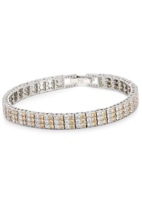 Savvy Cie Jewels RHODIUM PLATED OVER BRASS TRIPLE ROW WHITE AND CHAMPAGNE CZ TENNIS BRACELET