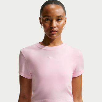 Nike Womens Nike Sportswear Chill Knit Cropped T-Shirt in Pink | HF9538-663