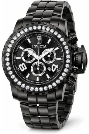 Invicta Jason Taylor 51324 Herenhorloge - Quartz Uurwerk - Roestvrij Staal met Zwarte Wijzerplaat - 58 mm - Met 45 Diamanten