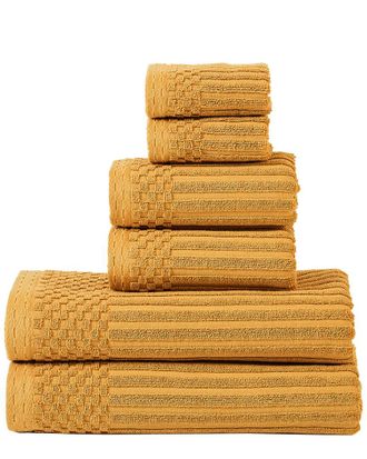 Superior Highly Absorbent 6Pc Solid And Checkered Border Cotton Towel Set