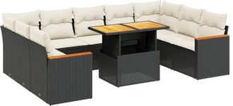 vidaXL Set De Sof&aacute;s De Jard&iacute;n 10 Pzas Cojines Rat&aacute;n Sint&eacute;tico Negro Vidaxl