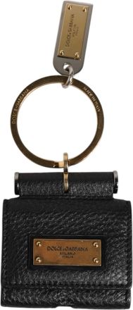 Dolce & Gabbana Mens Black Leather Strap Gold Metal Logo Plaque Airpods Case Accessory