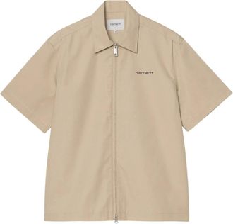 Carhartt Work in Progress S/S Postal Zip Shirt - Heren - Korte mouwen Overhemden - Beige - S - Katoen - Overhemden