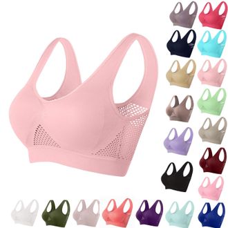 Generic Womens Sports Bras Plain Hollow Out Wide Shoulder Straps Elastic Wireless Removable Pads Support Running Gym Yoga High Impact Anti-Sagging Breasts for