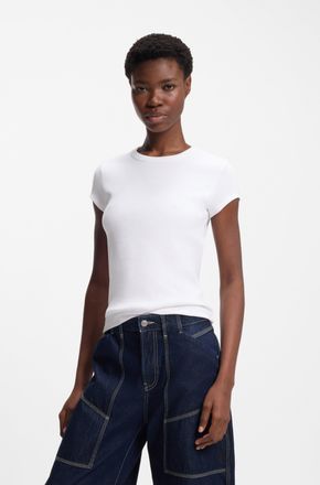 Boss Orange by Hugo Boss Kurzarmshirt BOSS ORANGE Ecute Premium Damenmode, Damen, Gr. XL (42), wei&szlig; 100, Feinripp, Obermaterial: 98% Baumwolle, 2% Elasthan, unifarben, slim fi