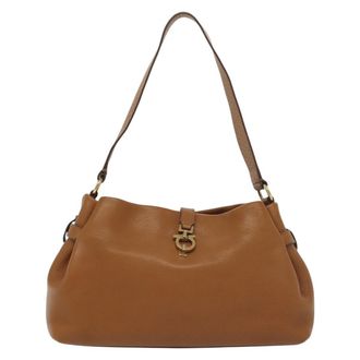 Ferragamo Gancini Shoulder Bag Leather Brown Leather Handbag (Pre-Owned)