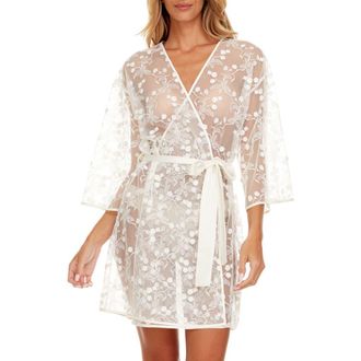 Flora Nikrooz Meg Floral Embroidered Tulle Wrap in Ivory at Nordstrom Rack, Size X-Small