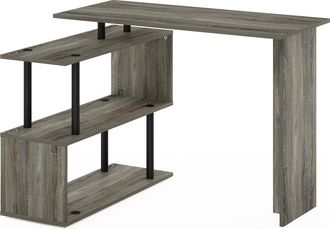 Furinno Moore L-Shape Computer Desk with 3-Tier Shelves, French Oak/Black