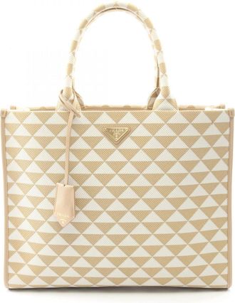 Prada Beige White Canvas Tote Bag (Pre-Owned)