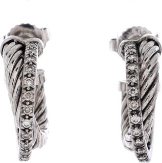 David Yurman Crossover Hoop Earrings Sterling Silver with Diamonds Small