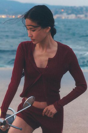 Alo | Sweater Sunlit Cardigan Top in Summer Romance Red, Size: Medium
