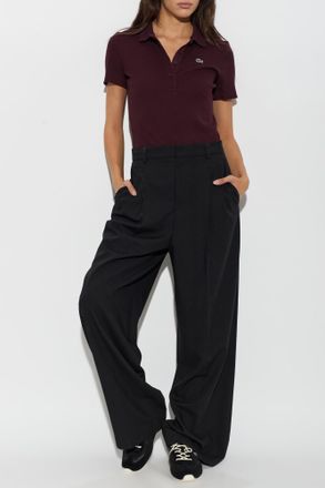 Lacoste Ribbed Polo Shirt With Logo Patch, Womens, Burgundy
