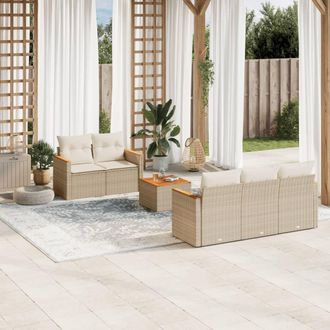 vidaXL Vidaxl - Juego De Sof&aacute;s Jard&iacute;n Con Cojines 6 Pzas Rat&aacute;n Sint&eacute;tico Beige