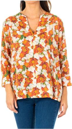 La Martina Floral 3/4 Mouw Blouse Multicolor - Dames - Blouses - Veelkleurig - S - Overhemden