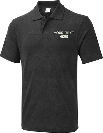 Generic Personalised Embroidered Your Text UX Polo Shirt, Casual Workwear Office Unisex Adult Polo Top (Charcoal, 3XL, 3X_l)