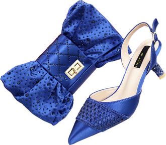 Generic Womens Luxury Shoes and Bags Matching Set Pointed Toe High Heel Sandals Sparkly Rhinestone Bow Bag