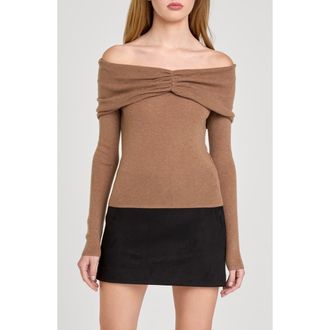 Wayf Alice Off the Shoulder Sweater in Mocha at Nordstrom, Size X-Small