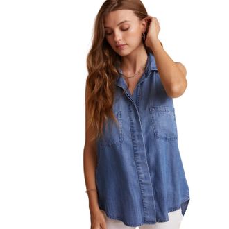 Bella Dahl Mouwloos denimshirt met split aan de achterkant voor dames (Blauw)
