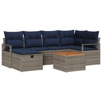 vidaXL Conjunto De Sof&aacute;s De Jard&iacute;n 7 Pcs Gris Rat&aacute;n Sint&eacute;tico Vidaxl