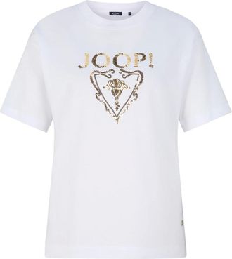 Joop Tops, Dames, Wit, L, Pailletten, T-shirt met goudkleurig paillettendesign