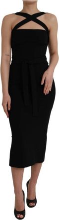 Dolce & Gabbana Koker Midi Jurk - Dames - Feestkleedjes - Zwart - L - Nylon - Kleedjes
