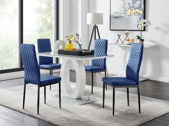 Furniturebox Giovani 4 Grey Dining Table & 4 Velvet Milan Black Leg Chairs in Navy