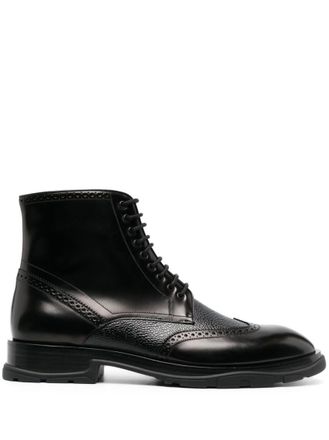 Alexander McQueen Black Black Textured Lace Up Boots