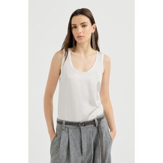 Brunello Cucinelli Stretch silk satin top in White at Nordstrom, Size Xxx-Large