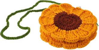 Frcolor Sunflower Crochet Crossbody Bag for Women, Handmade Yellow Knitted Shoulder Purse, Lightweight Artistic Flower Crochet Small Bag for Travel and Daily 