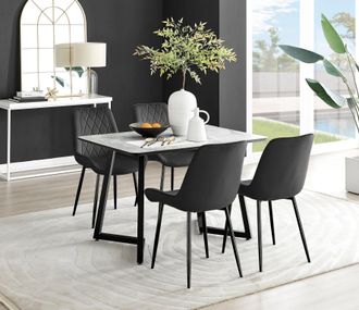 Furniturebox Carson White Marble Effect Dining Table & 4 Pesaro Black Leg Chairs